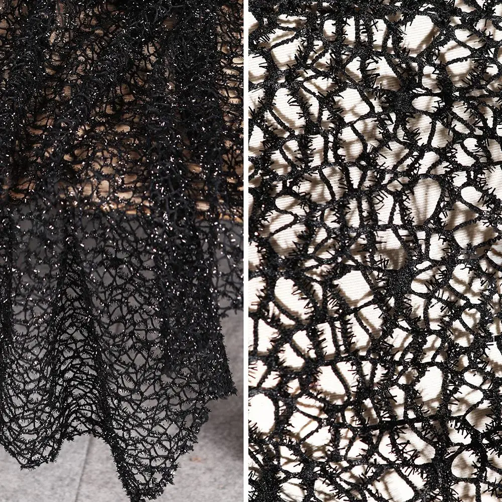 Black Woven Mesh Fabric Creative Irregular Hollow Out Designer DIY Women Dress Material Telas Sewing Accessories Fabric by Yard