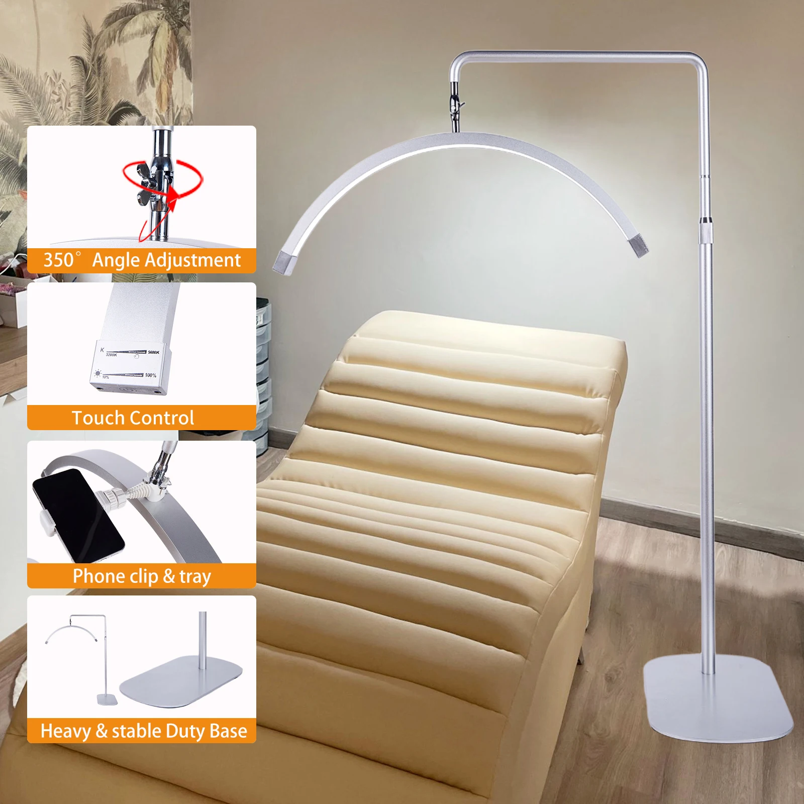 

Fosoto Floor light 45W Multi-angel Rotation Half-Moon lamp LED video light 3 Color Stepless Dimming for Beauty Facials Skincare