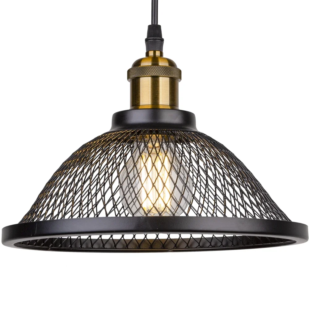 

Vintage Retro Black Iron Net-Cage Kitchen Pendant Light E27 LED Hang lamp Fixture For Bedroom Living Room Restaurant