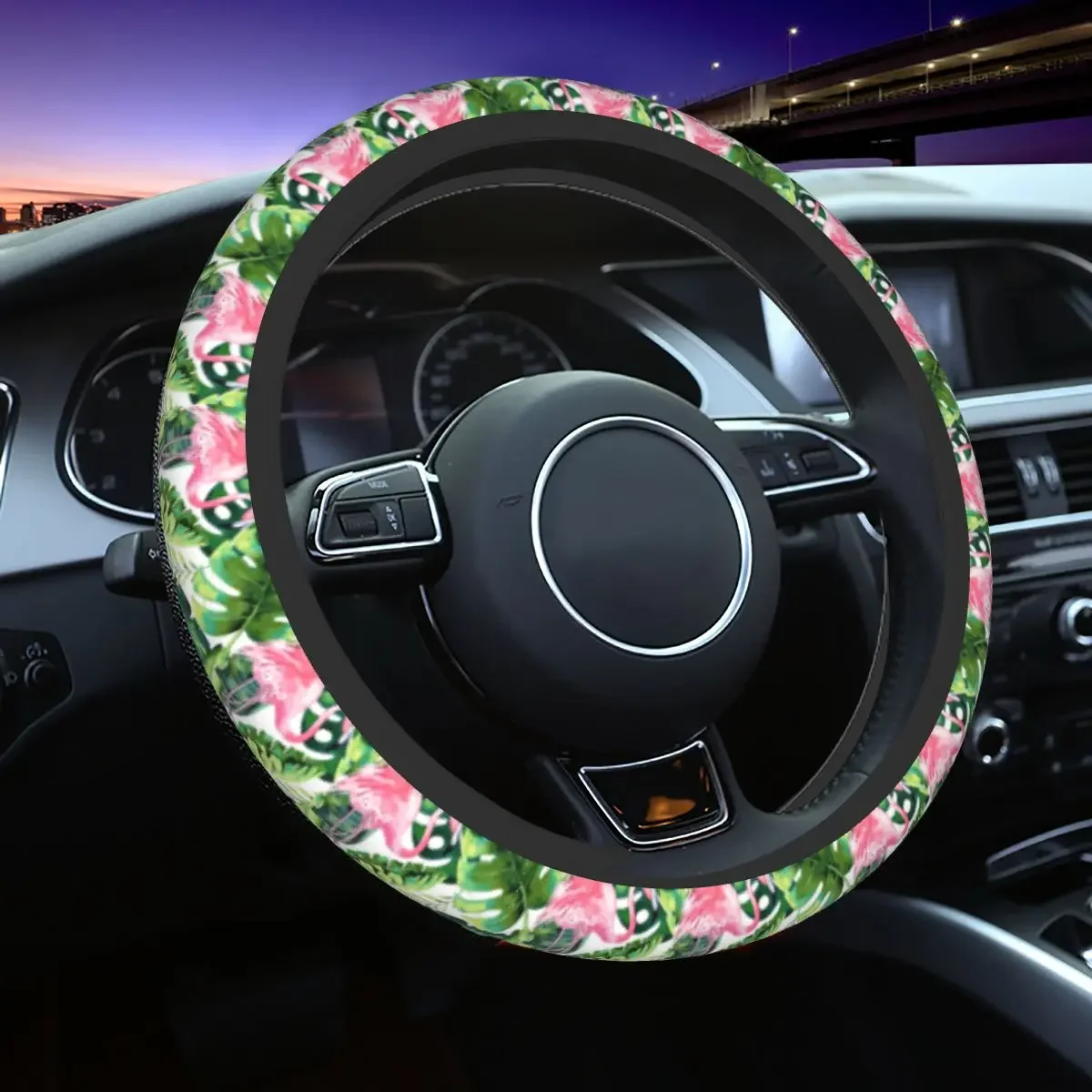 38cm Car Steering Wheel Covers Flamingo Tropical Universal Jungle Braid On The Steering Wheel Cover Car-styling Car Accessories