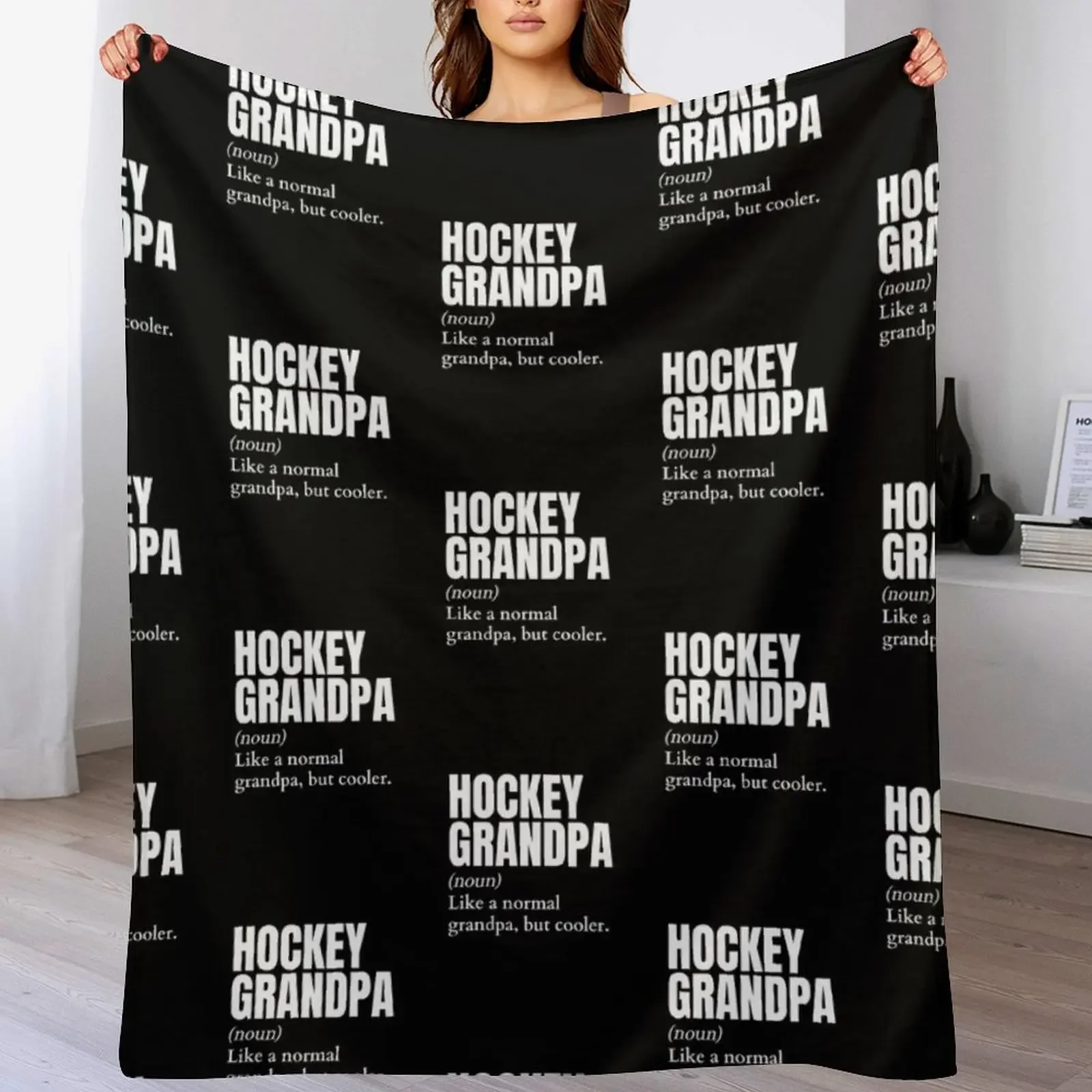 Funny Hockey Grandpa Definition Throw Blanket Warm Accent Blanket for Living Room Decoration