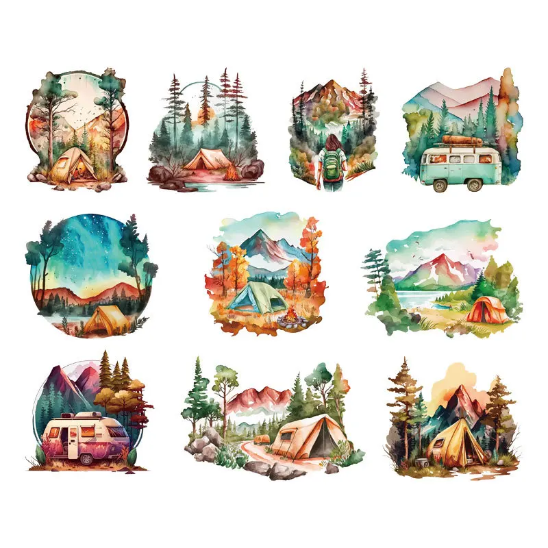 

Watercolor wilderness camping Heat Transfer On Clothes Iron On Patch For Hoodies Diy Children's clothing decoration