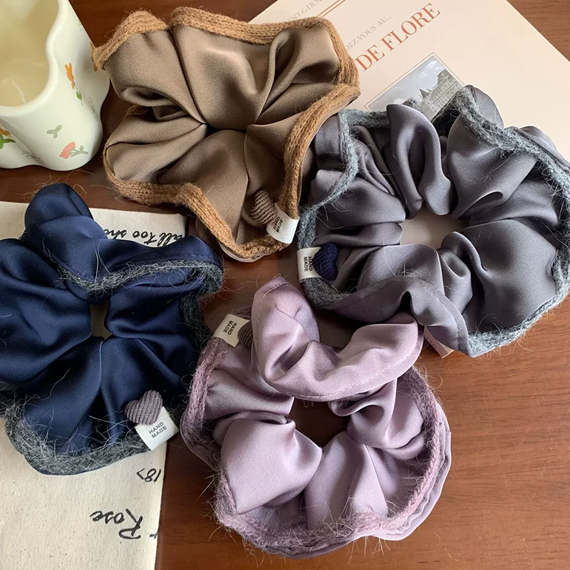 

Wholesale 2025 New High Touch Satin Love-Heart High Elatic Scrunchie Fashion Mohair Style Hair Rope Hair Accessories