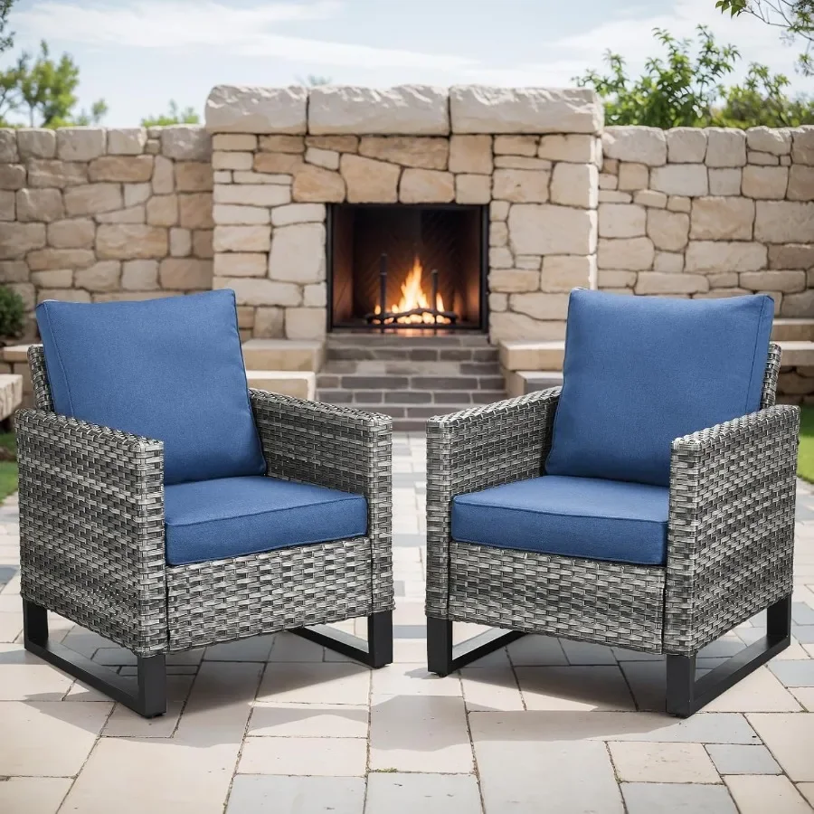 

Плетеные стулья для патио на открытом воздухе Rilyson, набор из 2 2-х стульев из ротанга с водонепроницаемыми плетеными удобными подушками и прочным металлом