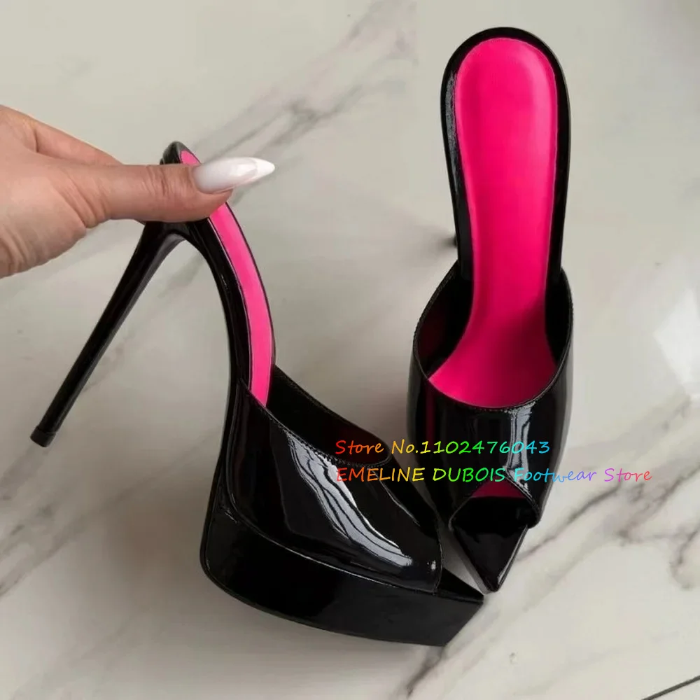 Pointed Water Platform High Heel Fashion Sandals Light Luxury Color Blocked Pointy Toe Leather Stiletto Heel Slip On Mules