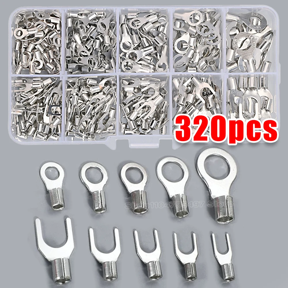 Box O/U Type Terminals Copper Ring Fork Non-Insulated Electrical Wire Connectors Assortment Set Cable Wire Connector Clamp Spade