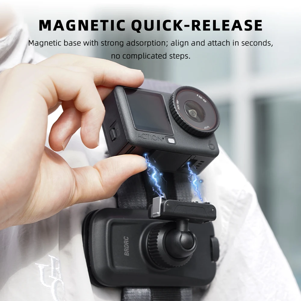 BRDRC Backpack Mount for DJI Action 6/5 Pro/4 Camera Accessories 360° Rotation Magnetic Backpack Clip Quick-Release Adapter view 3