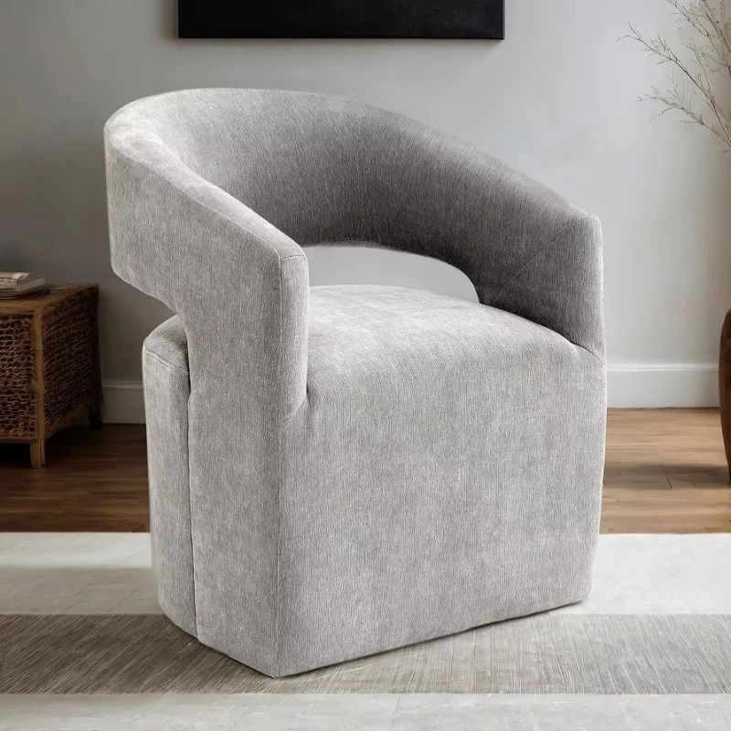Armchair base with casters Round seat Textured fabric Modern bedroom furniture