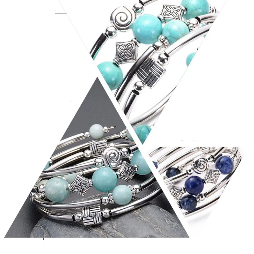 

Turquoise Bracelet Charm Elegant Women Multilayer Spiral Bangle Elegant Women Bracelet H made Jewelry Gift Collection