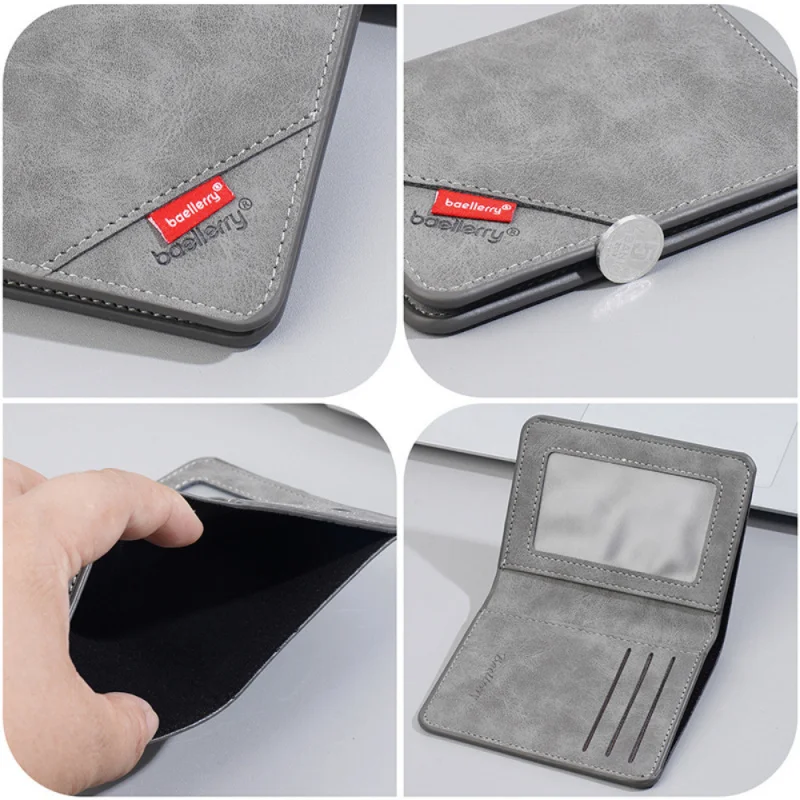 محفظة قصيرة جديدة للرجال، مشبك نقود متعدد الوظائف غير لامع قابل للطي، حامل بطاقات بسيط متعدد الفتحات