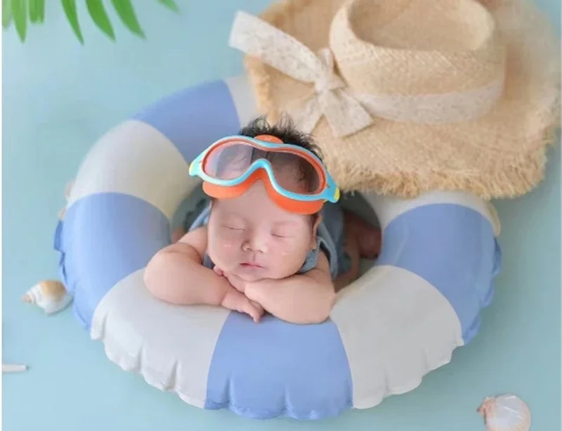 新生児の赤ちゃんの写真撮影の小道具夏水泳リング装飾麦わら帽子テーマセット Fotografia 写真撮影スタジオ撮影写真小道具