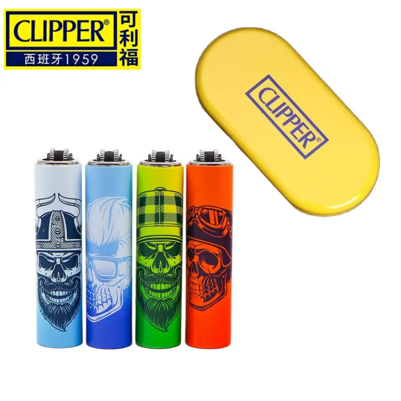 Spain Clipper Metal Lighter 4pcs Combination Iron Box Butane Gas Lighter Clipper Lighters Smoking Gadgets For Boyfriend Gift