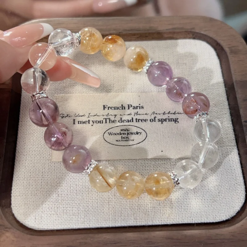 

Цветной дизайн, натуральный аметист, желтая башня, расшитый бисером, высококачественный белый браслет для женщин