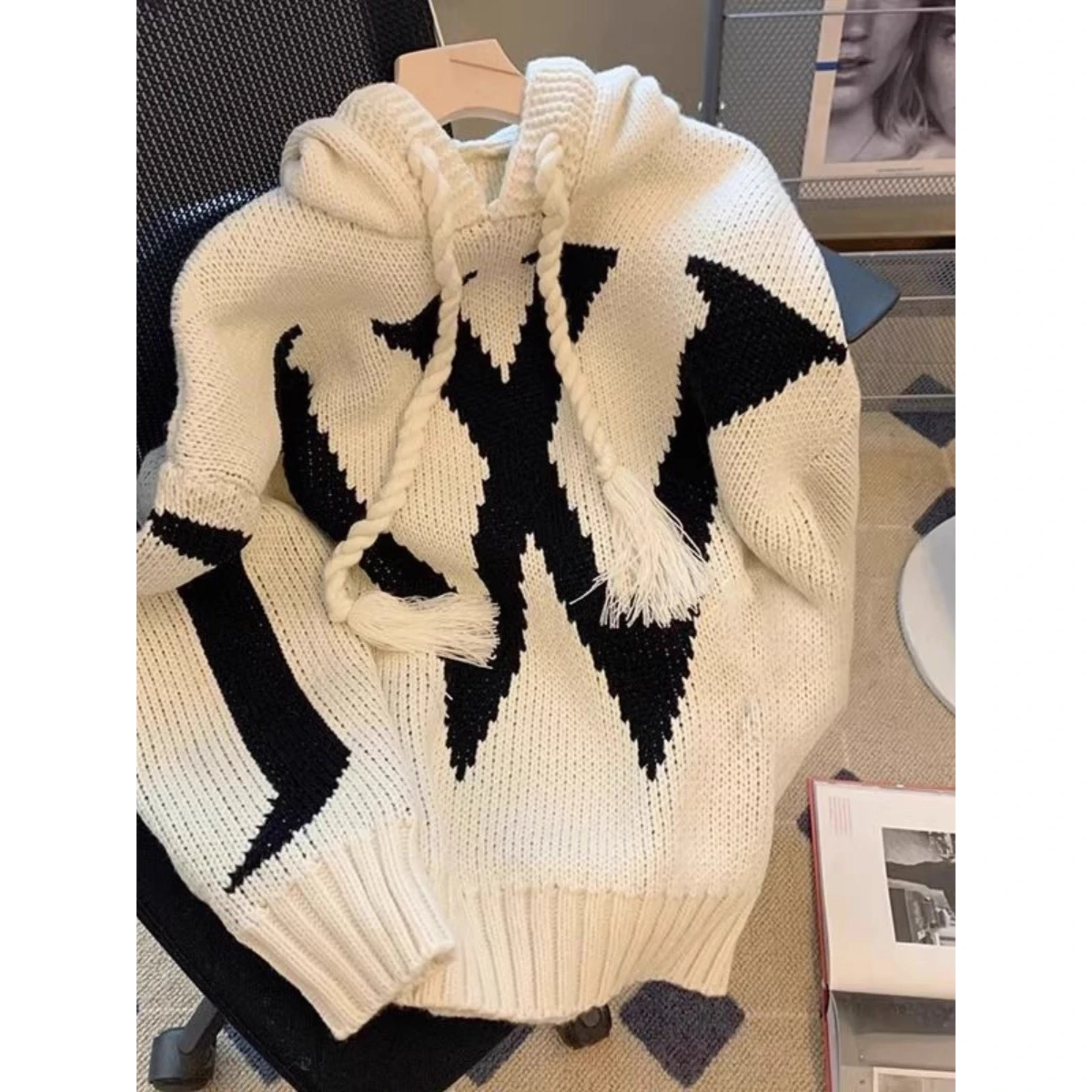 

Очень большая толстовка с капюшоном в американском стиле в стиле хип-хоп 300 капак, мужской модный свободный вязаный свитер, осень-зима, повседневное пальто из полиэстера