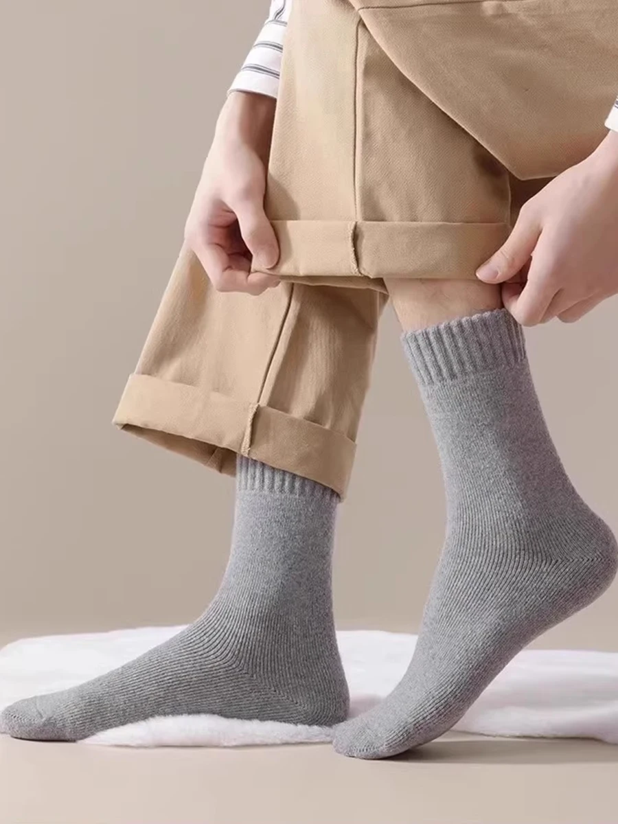 3 أزواج من الحلقات الصوفية الدافئة والسميكة للشتاء للرجال والنساء، مضادة للتجميد ومقاومة للاهتراء، بلون سادة، حوض استحمام متوسط