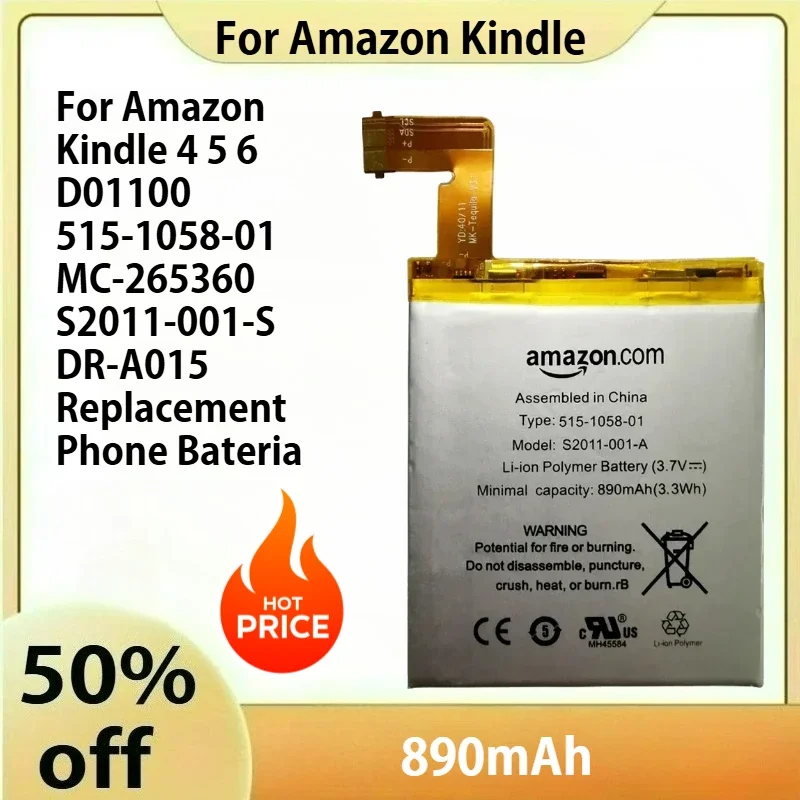 

Аккумулятор емкостью 890 мАч для Amazon Kindle 4 5 6 D01100 515-1058-01 MC-265360 S2011-001-S DR-A015, сменная батарея для телефона