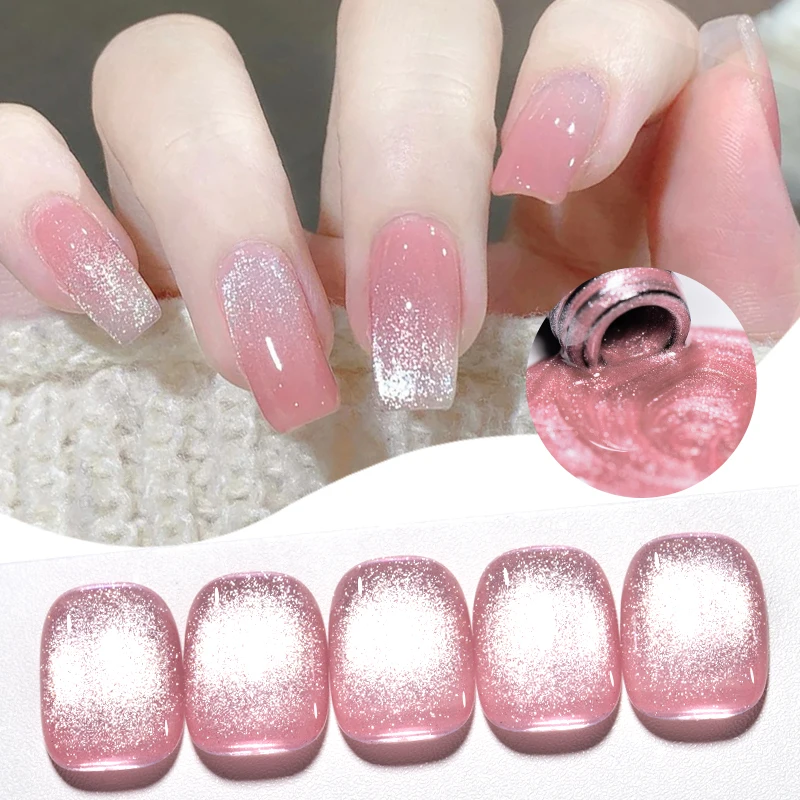 7ml Pink Cat Magnetic Gel Nail Polish Blue Green Sparkling Glitter Glass Bead Semi Permanent Soak Off UV Gel Varnish Manicure