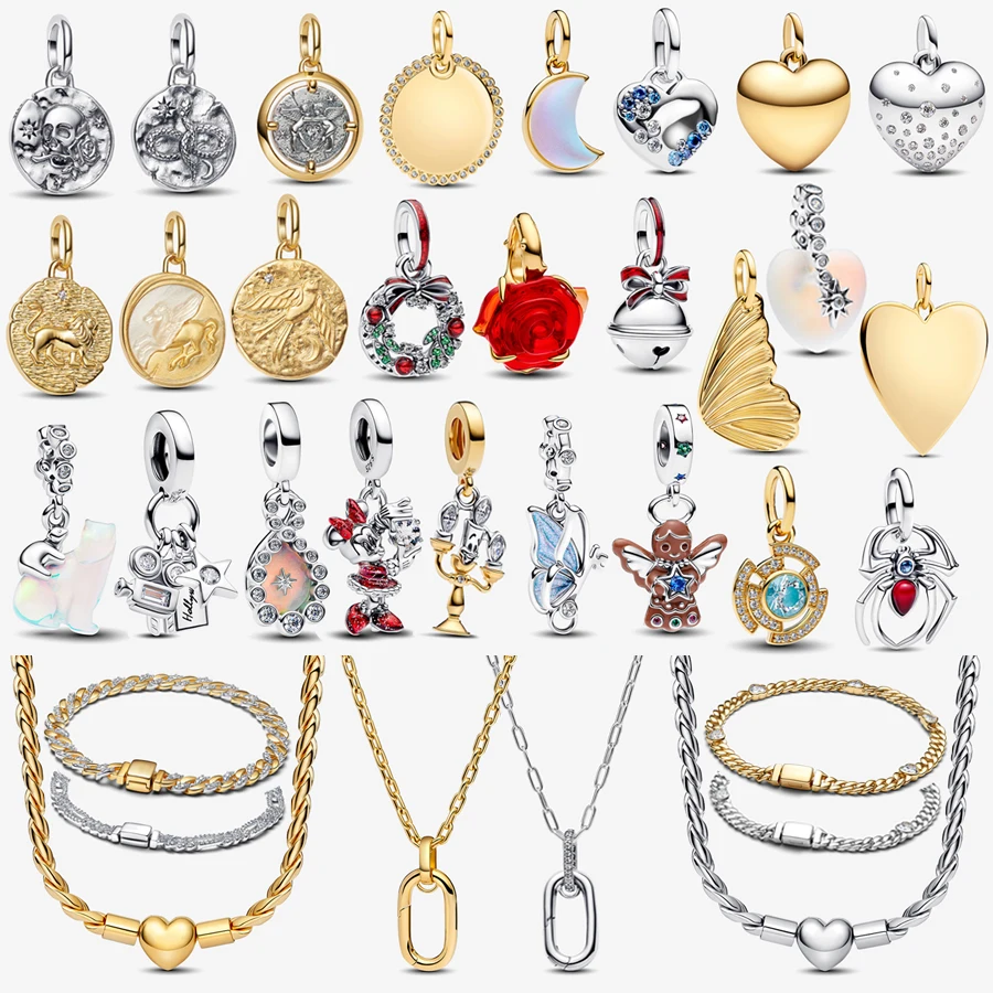 

2026 New 925 Silver Sparkling Snowflake Butterfly Crystal Coffin Lucky Rose Medal Bead Pendant Exquisite DIY Charm Jewelry Gift