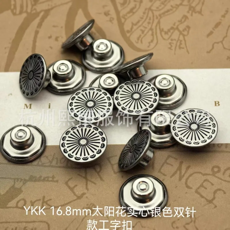 

50sets/Lot Retro Metal YKK Denim Button Double Needle Buckle Japanese Flower Rhombus Ray Accessories