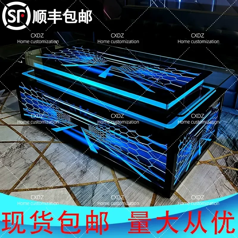 Luminous Marble Coffee Table for Club Bar Karaoke Room Rock Slab Side Table with LED Light Modern Design for Lounge Sofa