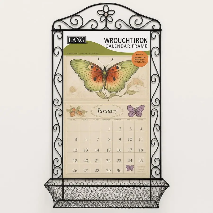 

Metal Calendar Holder for Wall 18 x 32 Inches Wrought Iron Calendar Frame with Basket Vertical Poster Hanger for Canvas Artwork