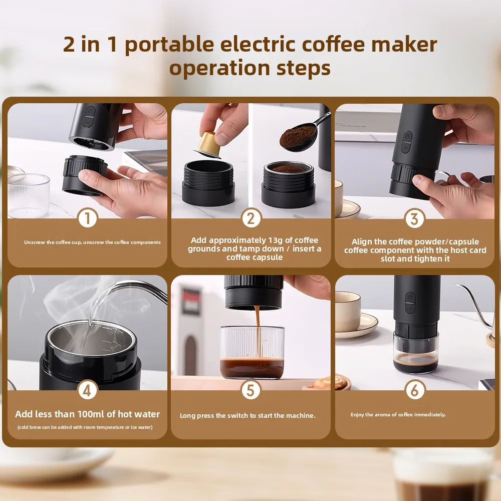 مجموعة ماكينة القهوة الإيطالية المحمولة المصنوعة من الفولاذ المقاوم للصدأ 2 في 1 مستخلص كبسولة مركزية مكتب منزلي صغير خارجي #4