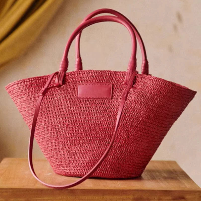 

Fashion Straw Baskets Bag Large Capacity Weave Women Shoulder Bags Casual Summer Beach Bag 2025 New Bali Shopper Purses