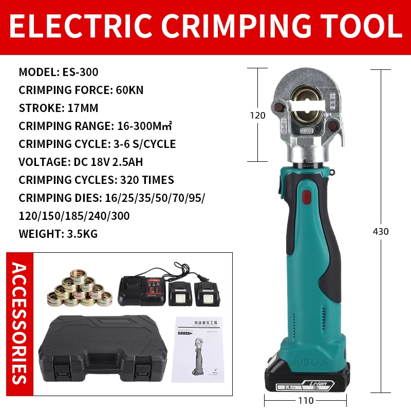 Mini Rechargeable Electrician's Crimping Pliers ES-300/400 Portable Electric Hydraulic Pliers for Cable Copper Terminal Crimping