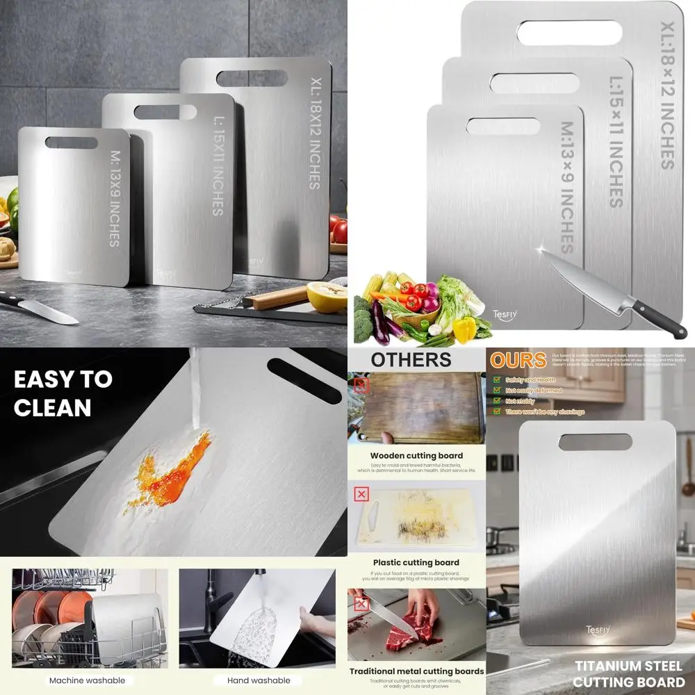 

Набор разделочных досок из чистого титана трех размеров — прочный, легко чистится, универсальный для использования на кухне