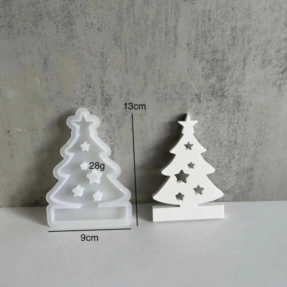 Christmas Tree Tealight Candle Holder Silicone Mold Star Insert Plaster Mould DIY Resin Gypsum Ornament Holiday Home Decoration