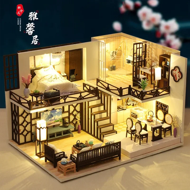 DIY Chinese Hut Children's Puzzle Toys Handmade Assembly Micro House Model Creative Christmas Festival Gift Decoration