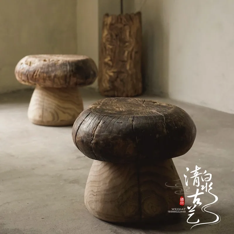 Mushroom Stool Home Shoe Changing Stool Solid Wood Household round Low Stool Bench