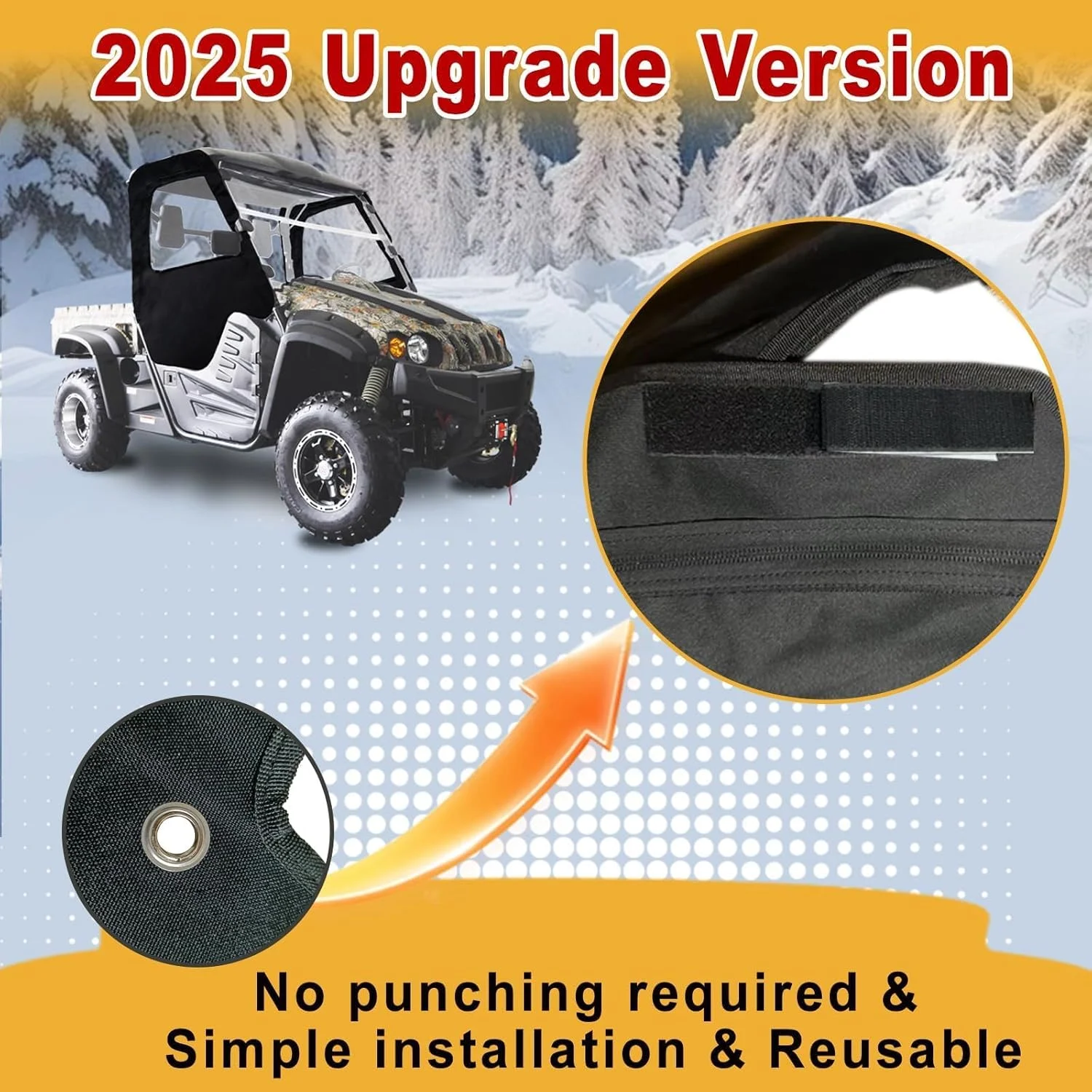 حاوية كابينة للأبواب الجانبية الناعمة للزجاج الأمامي متوافقة مع نافذة Hisun UTV 500 700 Massimo MSU500 بسحاب #3