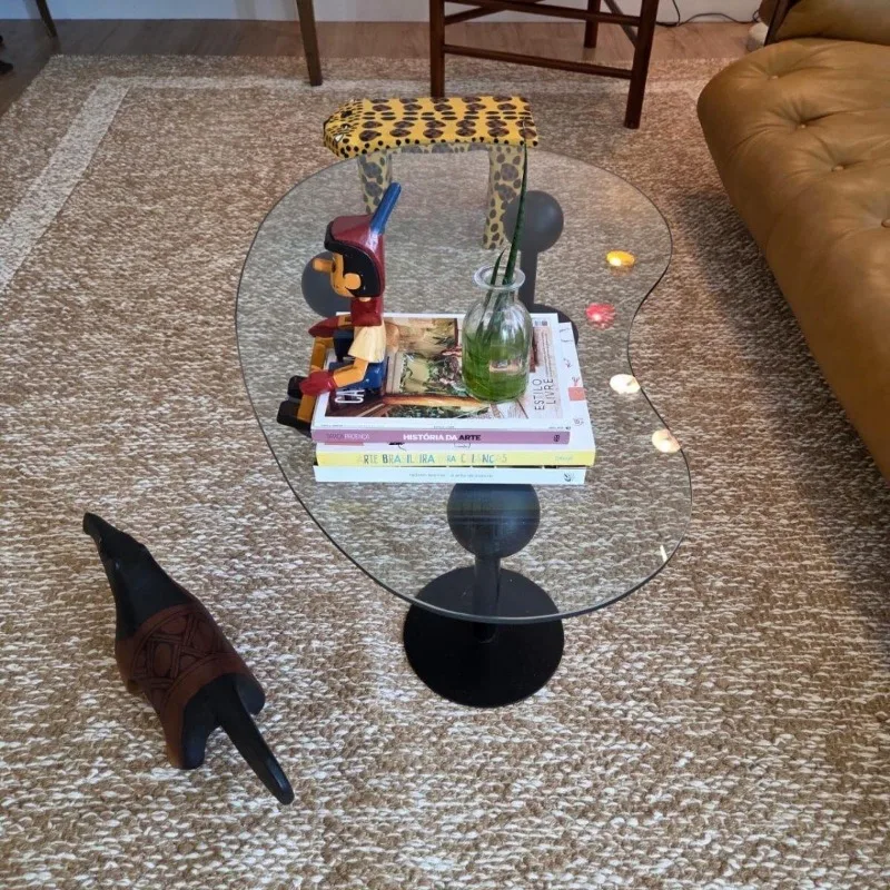 Tempered glass cashew wrought iron coffee table small apartment simple living room