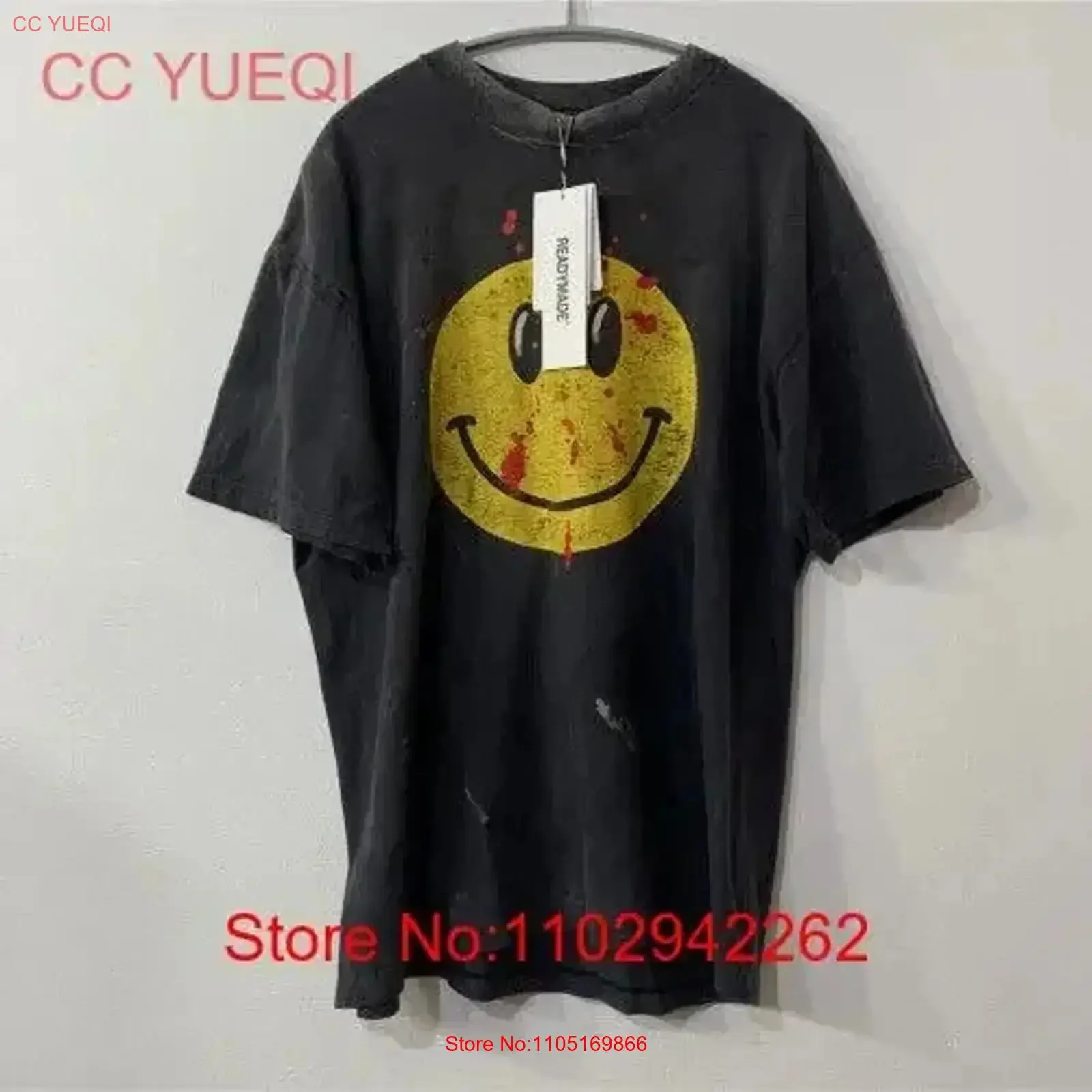 New READYMADE 24SS SMILE Vintage processed T shirt Washed Casual Slightly Comfortable Soft Stylish Versatile fashion vintage