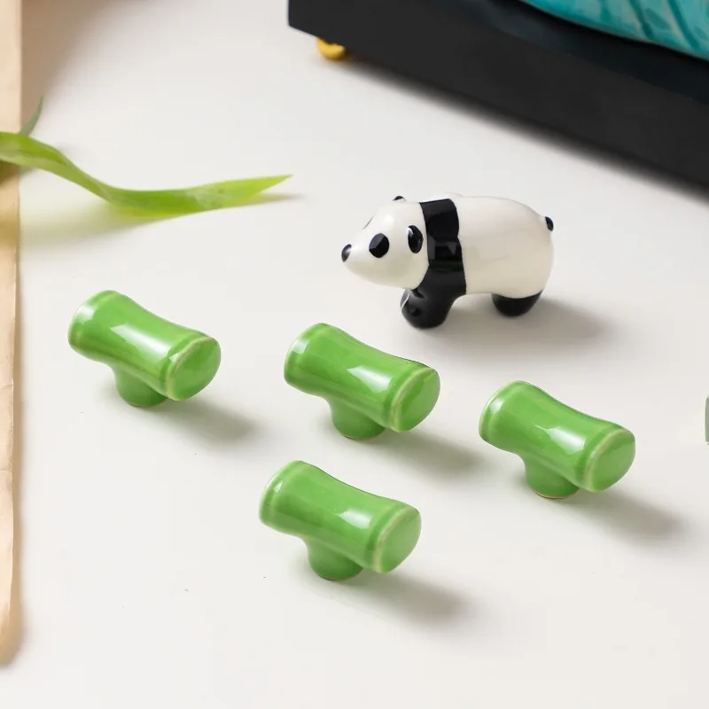 Ceramic drawer handles for ceramic wardrobe, panda-shaped bamboo single-hole closet door handles