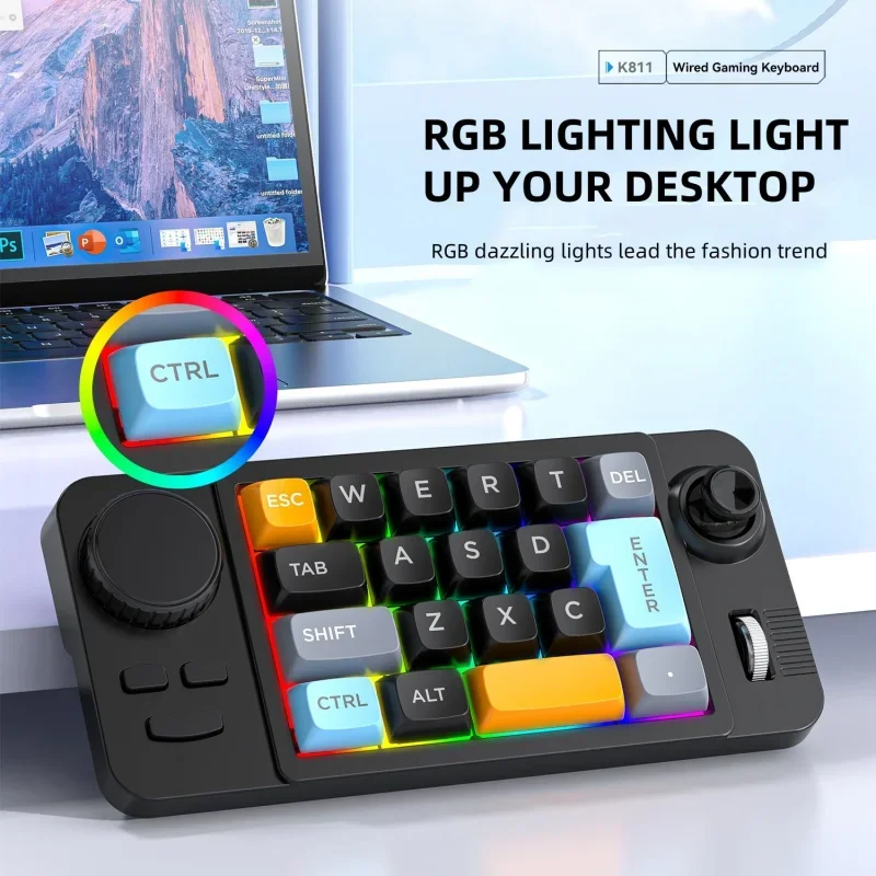 19Keys Mechanical Keyboard Wired RGB with Hot Swap Keypad Volume Scroll Jostic Programmer for Game Joystick Number Keypad