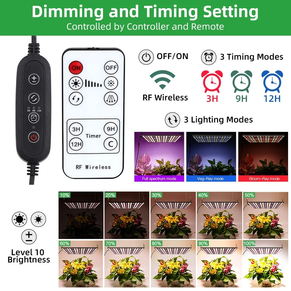 Adjustable Full Spectrum Grow Light With 3Levels Timing Switch LED Plant Growth Light 65W For Indoor Hydroponic Planting Of seed