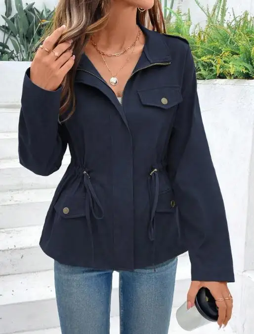 2025 outono/inverno nova moda feminina casual cor sólida manga longa com cordão regata feminina