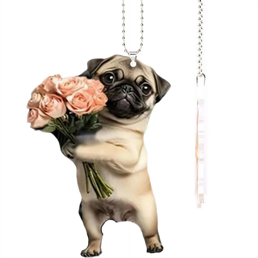 NEW Pug Rearview Mirror Ornaments Anime Acrylic Backpacks Pendant Personalized Puppy Keychain Backpacks Decor