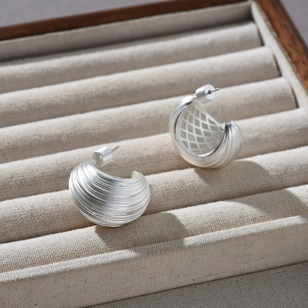 

CHOZON S925 Silver Line Pattern Earrings Minimalist Wholesale Dainty Jewelry for Women