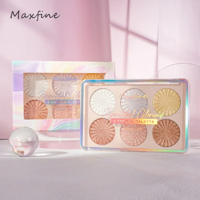 MAXFINE 6 สีมัลติฟังก์ชั่ Blusher Powder กันน้ํา Lasting Highlight Powder Bronze สียอดนิยม Glitter Eye Shadow Plate