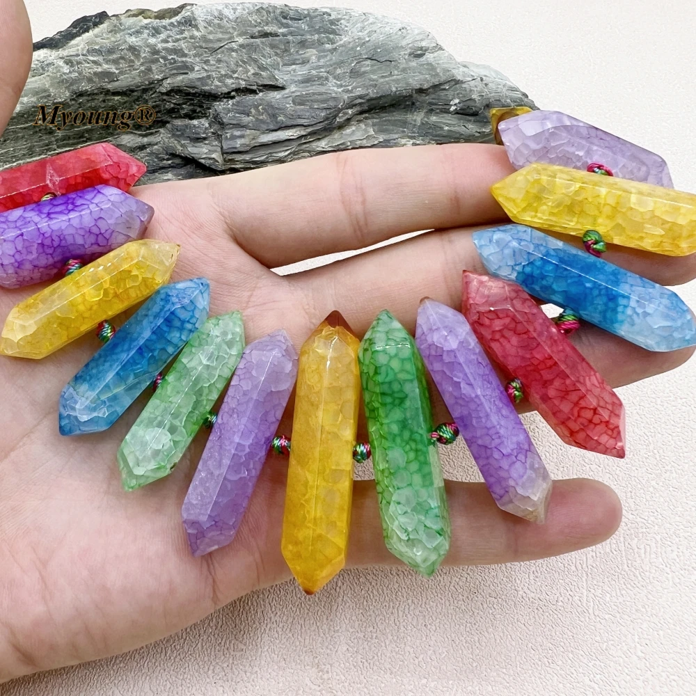 16.5Inchs Graduated Large Multicolor Agates Hexagon Double Point Beads MY230796