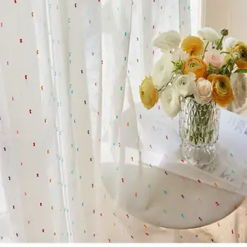 現代彩色薄紗窗簾,適用於客廳、兒童房、臥室、陽台,刺繡白色透明窗簾,可訂製尺寸 10 最佳銷售 兒童房窗簾 - №4