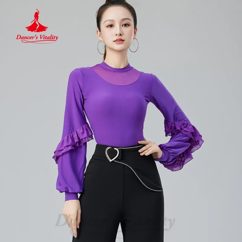 

Modern Dancing Tops Adult Customized Comfortable and Breathable Long Sleeved Top Women's Tango Chacha Samba Training Clothes