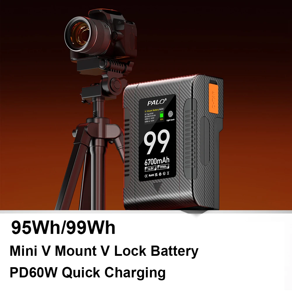 Mini V Mount V- Lock Battery BP-95 BP-99 PD60W Fast Charging Batteri for Digital Cameras LED Video Light Camcorder Broadcast