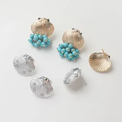 2CPS Dainty Shell Design Ear Studs for Jewelry Findings Earrings Handmade DIY Brass 14k Gold Plated Accessories 21*18mm