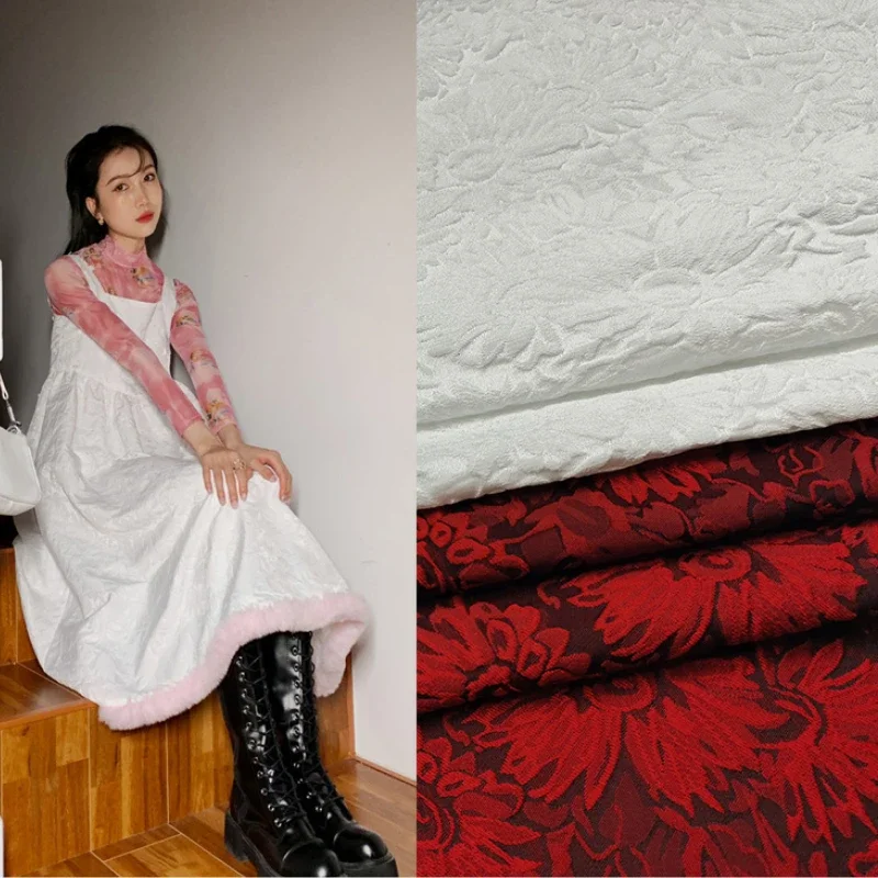 Designer Custom Yarn-dyed Jacquard Fabric Embossed Chrysanthemum Brocade Fashion Cheongsam Fabrics Sew by the Meter