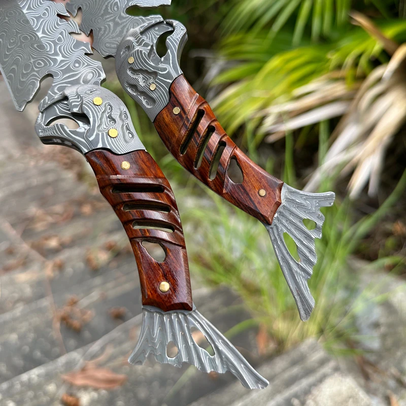 Damascus Steel All Tang Fixed Blade Straight Knife Jungle Camping Tactical Hunting self-defense Outdoor rescue EDC knife tool