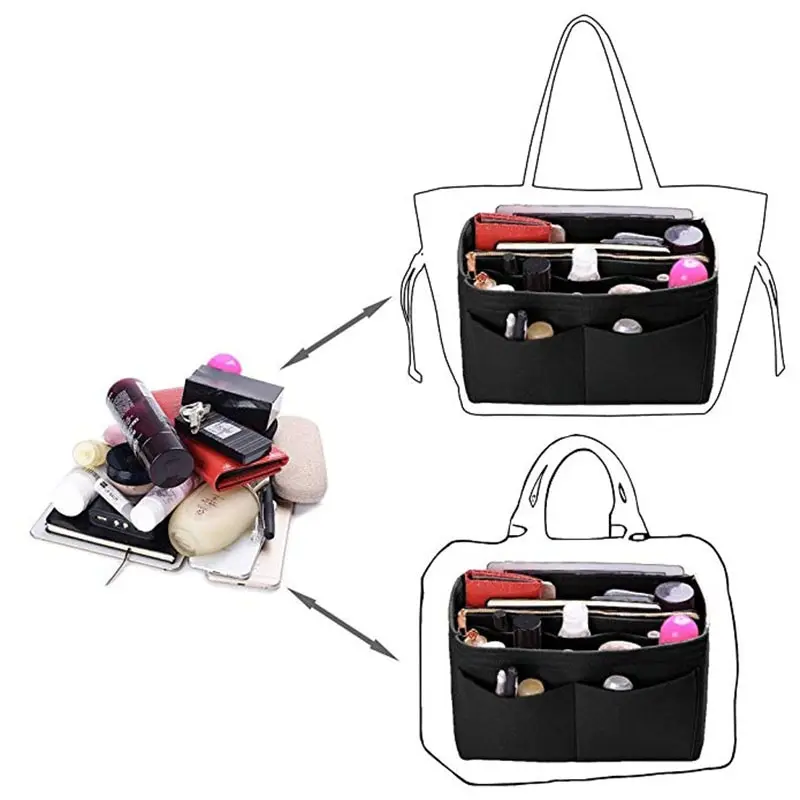 New Women Make up Organizer Felt Insert Bag For Handbag Travel Inner Purse Portable Cosmetic Bags Fit Various Brand Bags